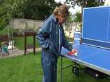 Watch Sandra playing Table Tennis in her oldschool Rainsuit 10