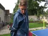 Watch Sandra playing Table Tennis in her oldschool Rainsuit 6