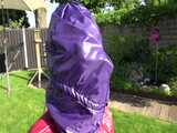 Watch Sandra bound, gagged and nylonhooded in her shiny nylon Rainwear 8