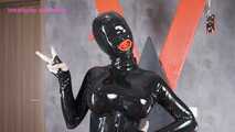 Xiaomeng in New Black Latex Suit and Pinhole Hood 1