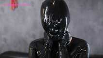 Xiaomeng in New Black Latex Suit and Pinhole Hood 11