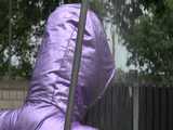 Watch Sandra taking a shower in her new purple shiny nylon down jacket  7